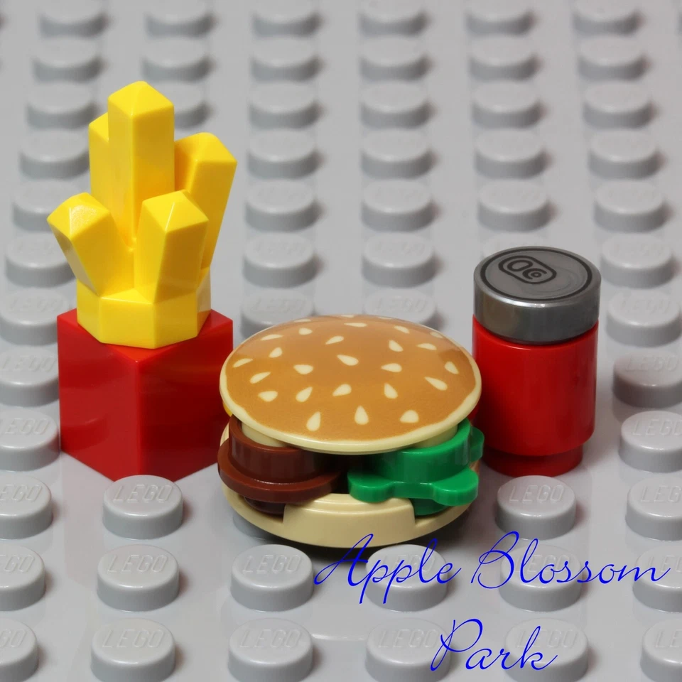 NEW Lego Minifig FAST FOOD BURGER MEAL w/Fries Cola Soda Sesame Seed Hamburger - Image 3 of 4