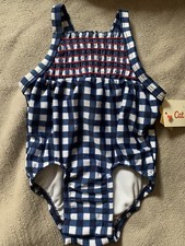 Cat Jack Baby Girls Blue Checkered Swimsuit 3-6 Mo  6-9 Mo