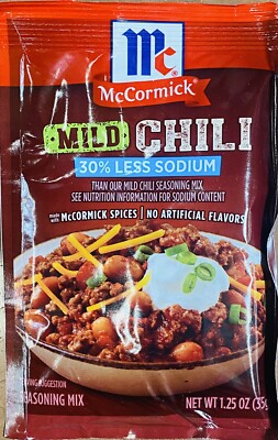 McCormick MILD CHILI 30% LESS SODIUM Seasoning Mix Savory Herbs Spices  oz