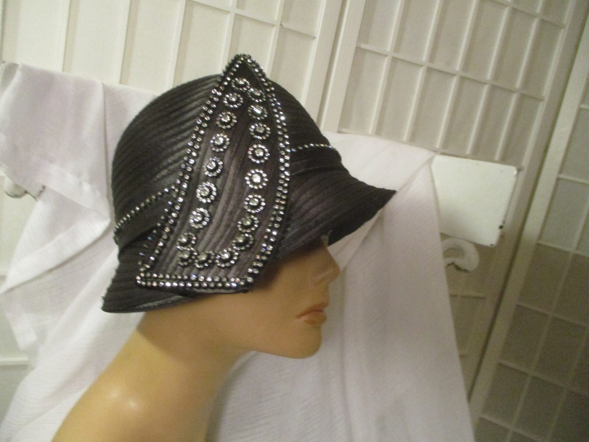 vintage Swan Hat New York art deco black with rhinestones | eBay display picture 3