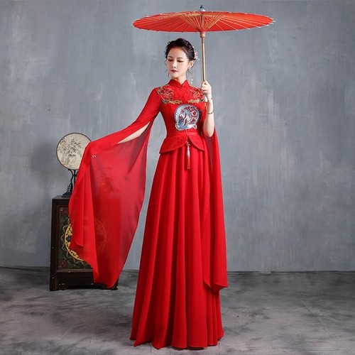 Abito lungo da sera donna Cheongsam Show Stage taglie forti nuovo stile cinese gonna - Foto 23 di 26