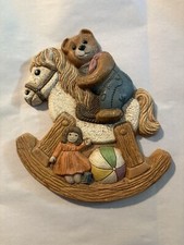 VTG - 1986 HOMCO Frankies Designs Bear on Rocking Horse Baby Nursery Wall Plaque