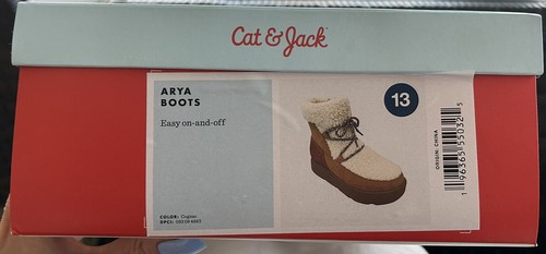 Girls' Arya Zipper Winter Shearling Style Boots - Cat & Jack Cognac 13 - Picture 2 of 3