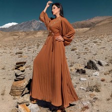 New Women Evening Party Muslim Maxi Dress Abaya Kaftan Pleated Dubai Turkey Gown