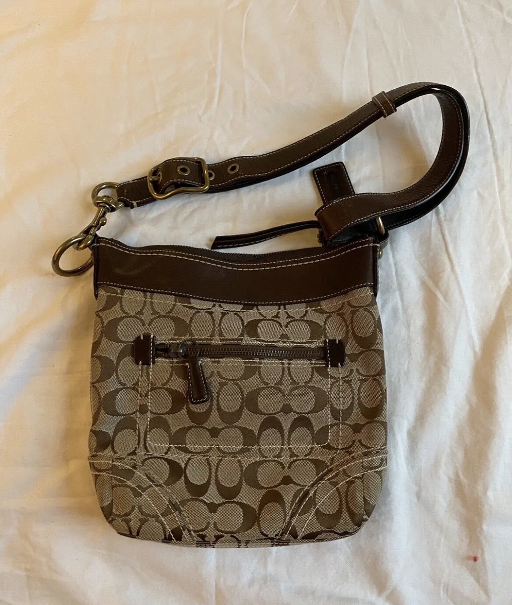 Brown C's Canvas + Leather COACH Monogram Shoulder Bag Y2K