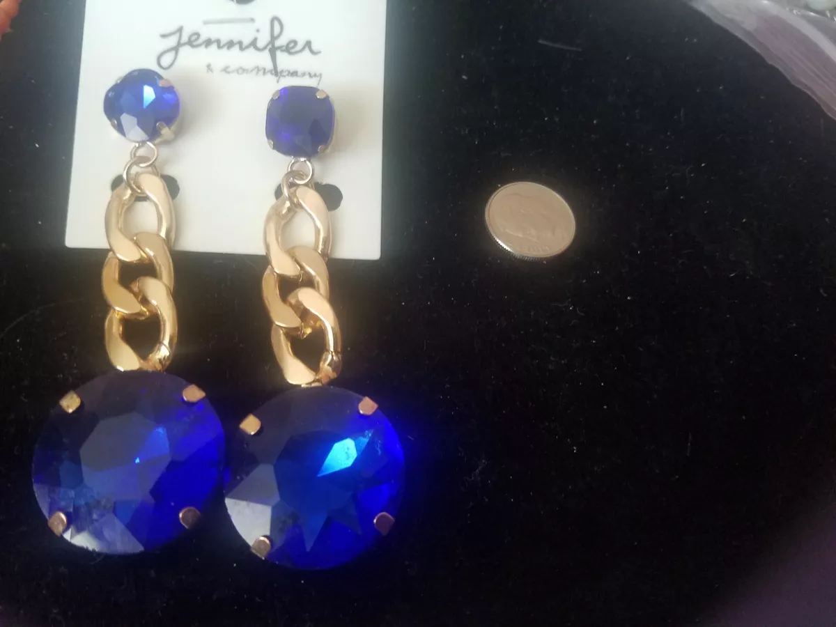 Jennifer And Company Blue Fashion LONG Earrings GOLD TONE NEW eBay