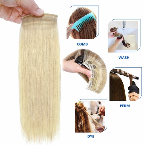 One Piece Short Mini Hair Pad Clip In Top Side Real Remy Human Hair Extensions - Picture 9 of 24