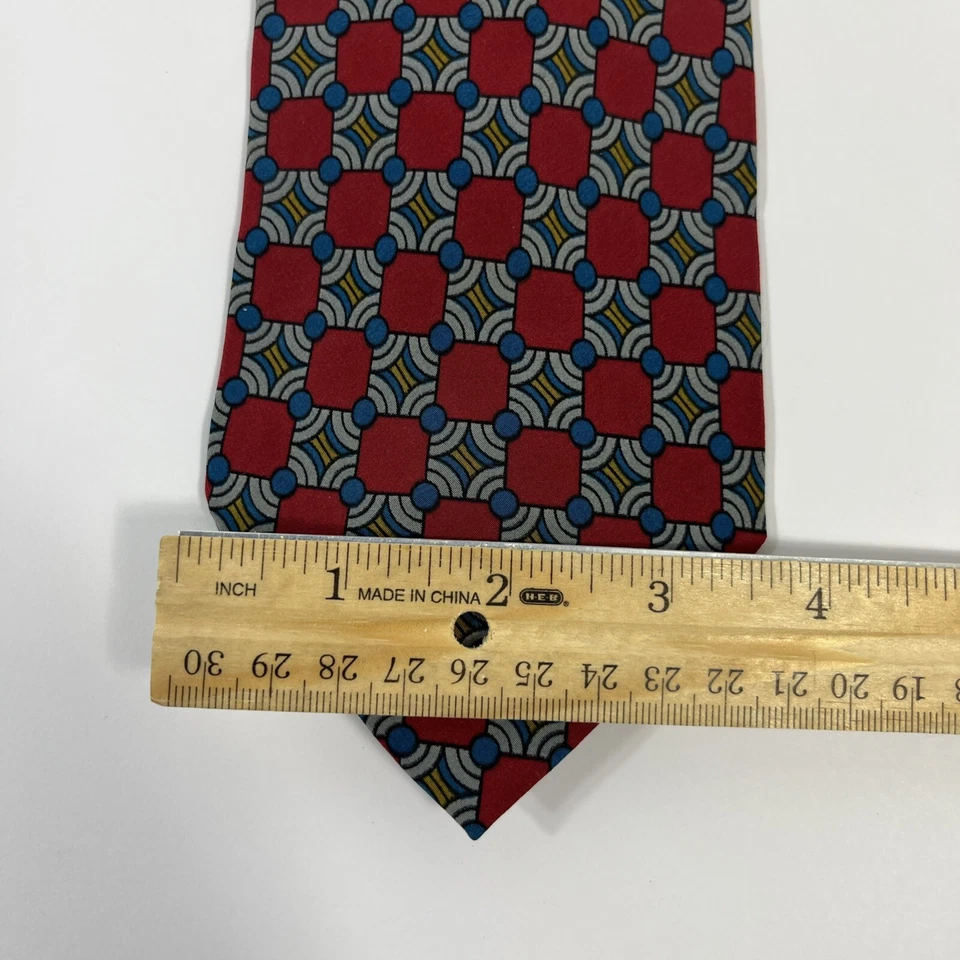 Gravata masculina Brandini 3,75 pol. L x L 58 em seda vermelho azul ouro - Imagem 2 de 4