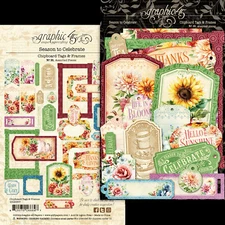 Graphic45 SEASON TO CELEBRATE (30PC) CHIPBOARD TAGS & FRAMES scrapbooking