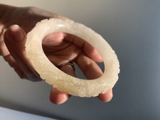 58.7mm Clear Natural Mongolian Jade Bracelet/ She TeiCui/ Fine Hand Carved