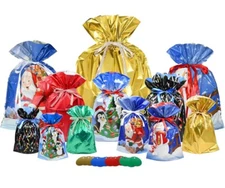 24 Piece Drawstring Ribbon Holiday Gift Bag Set W/Tags New