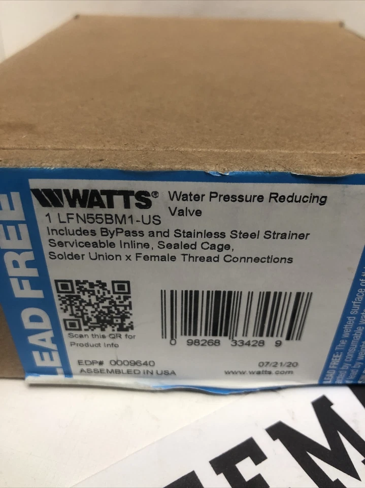 WATTS P/N: 9640~1" LFN55BM1 WATER PRESSURE REDUCING VALVE NEW - Image 2 of 2