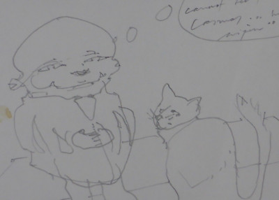 Thomas John Akademie Stuttgart Zeichnung Comic Style Karikatur Mann Katze (289)