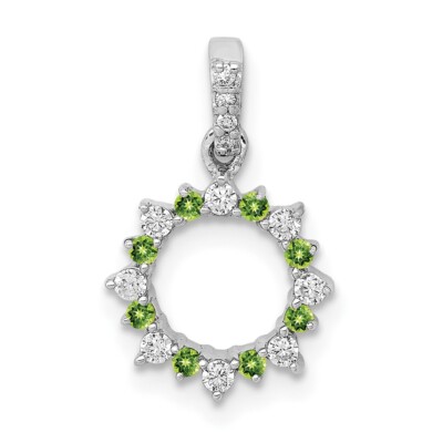 14 Karat Weißgold Diamant und 0,08 Peridot ausgefallener Kreis Anhänger Geschenk für Frauen