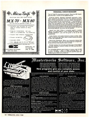 PRINT AD, 1981 Masterworks Software Lomita CA, Useful Utilities Apple Programs
