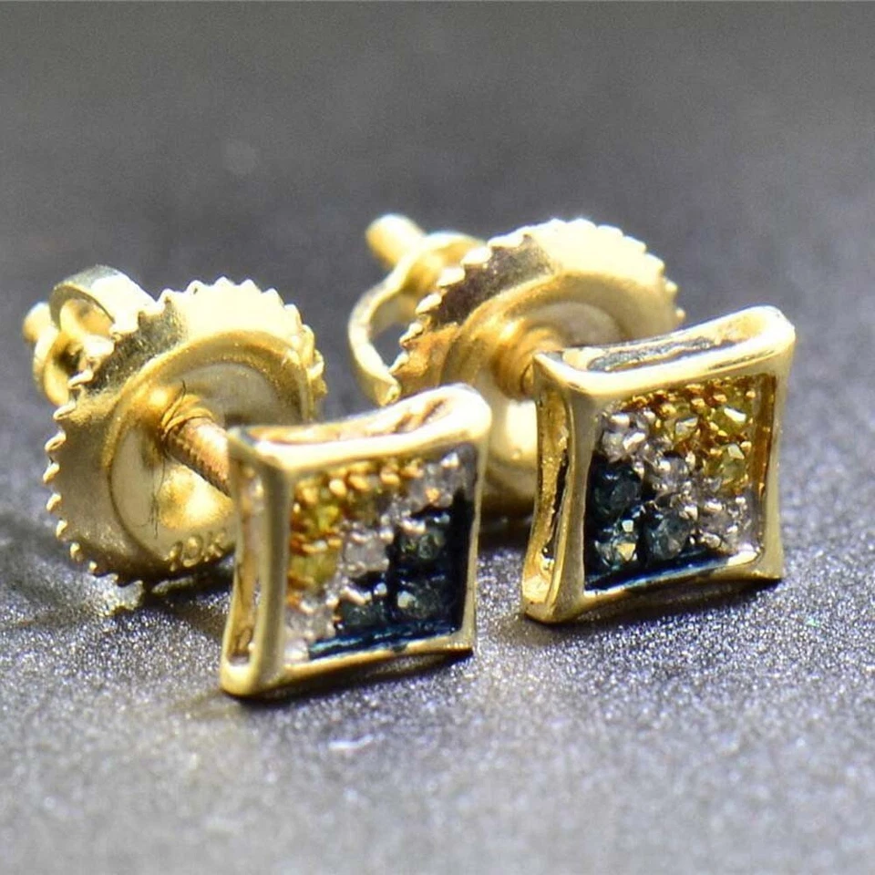 Aretes enchapados en oro amarillo de 14 quilates con diamantes amarillos y azules de 0,12 quilates en forma de cometa Foto 2 de 4