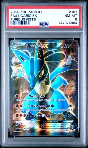 2014 POKEMON XY FURIOUS FISTS #107 FULL ART/LUCARIO EX PSA 8