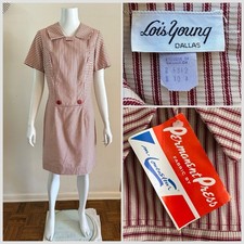 NWT 1960s Lois Young Dallas Mod Shift Dress Cotton Ticking Stripe Sz 10 VTG