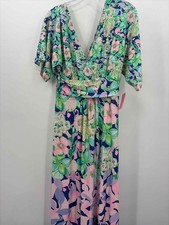 Pre-Owned Lilly Pulitzer Green Size Small Floral Maxi Short Sleeve Dress