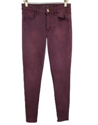 American Eagle Womens Stretch Denim Burgundy Hi Rise Skinny Jegging Jeans 2 Reg