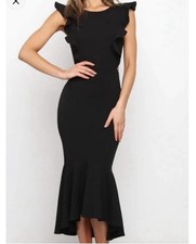 Fashion Women Sz XS Ruffle Sleeve Fitting Black Dress Proms Wedding Maxi