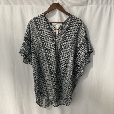 PHILOSOPHY white gray black v-neck Dolman sleeve caftan top L