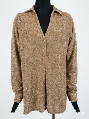 Show Me Your Mumu Metallic Brown Collared Button-Up Blouse Long Sleeve XS