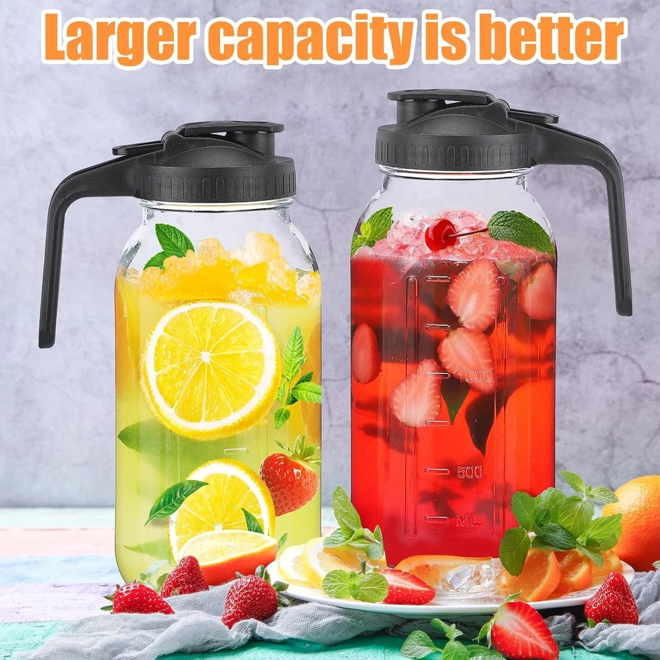 3 Pack 64 Oz Wide Mouth Mason Jar Pitchers with Airtight Lids – Leak-Proof Glass - Image 2 of 4