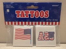 USA Patriotic Temporary Tattoos 24 Tattoos in Pack . NEW in Package