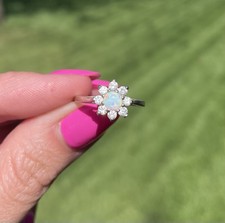 Silver Tone Flower Cluster Band Ring Round Wh...