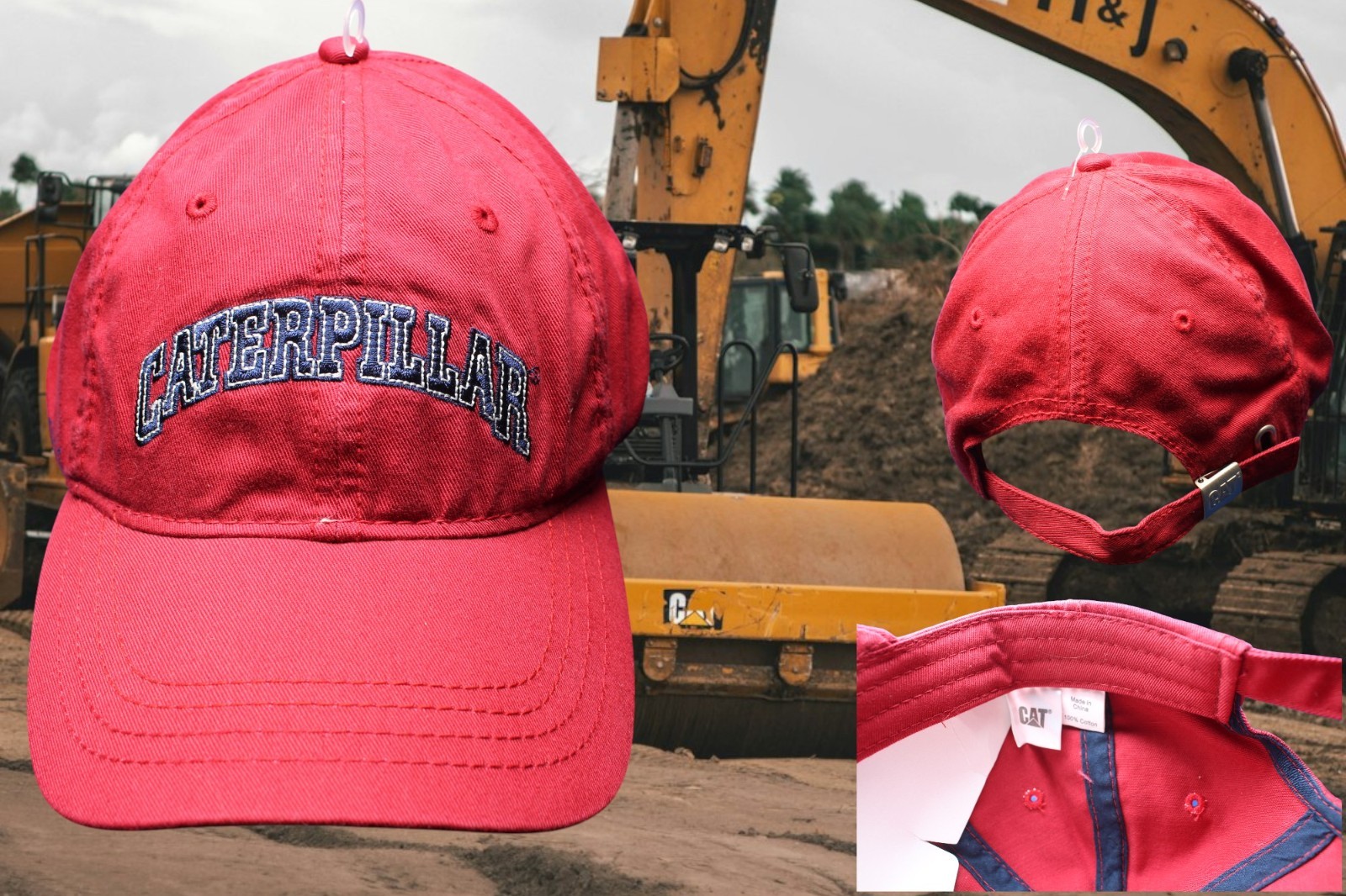 Caterpillar Cat  Hat Cap  Bull dozer crane work red