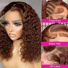 13x4 Short Bob Wig Human Hair WaterWave Chocolate Brown Lace Front Wig Remy Hair