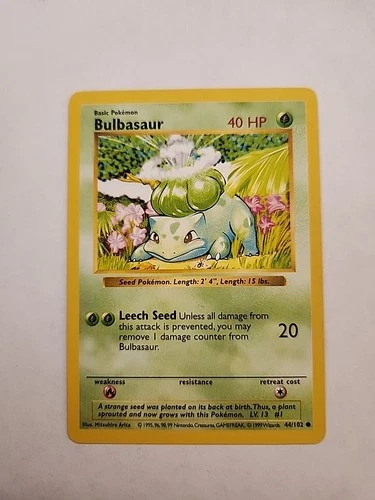 Pokémon TCG Bulbasaur 044/102 Base Set 1999 Shadowless, Regular NM