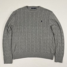 Polo Ralph Lauren Sweater Mens XL Gray Cable Knit Crew Pullover Jumper Preppy