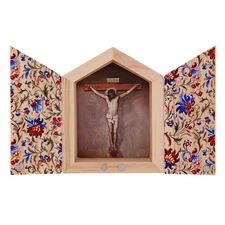 Crucifix Jesus Christ Wooden Diptych Art  Bi-Fold Religious Art Work