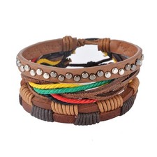 Leather Bracelet Men Multilayer Bead Bracelet...