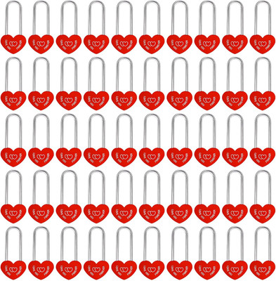 50 PCS Red Aluminume Alloy Love Lock Heart Padlock, Single Heart Lock Love-You-F
