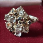 New ListingVintage Sterling & 18K Gold Ring, Blue Topaz and Diamond Cluster, Size 9
