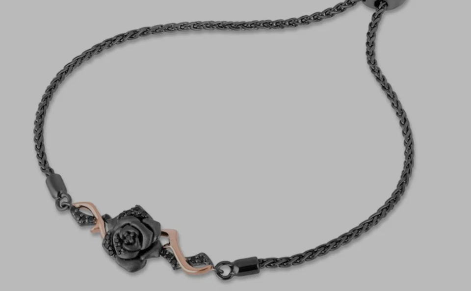 魔法迪士尼精美珠宝沉睡手链,黑色钻石玫瑰,全新 * 珍品 — 第 4/4 张图片