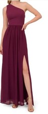 Adrianna Papell One Shoulder Jersey Bodice,chiffon Gown, Purple,sz 12, New