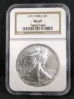 1991 $1 American Silver Eagle Coin .999 Fine NGC MS69 7897