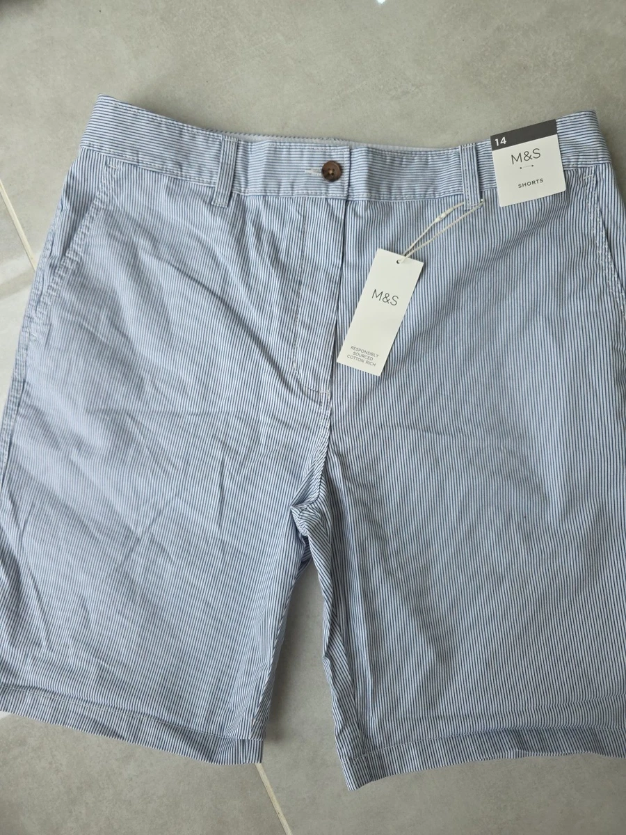 Short chino rayé femme Marks & Spencer M&S taille 14 bleu blanc neuf