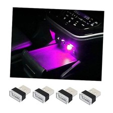 4 PCS USB LED Car Interior Atmosphere Lamp, Plug-in USB Decor Night Purple