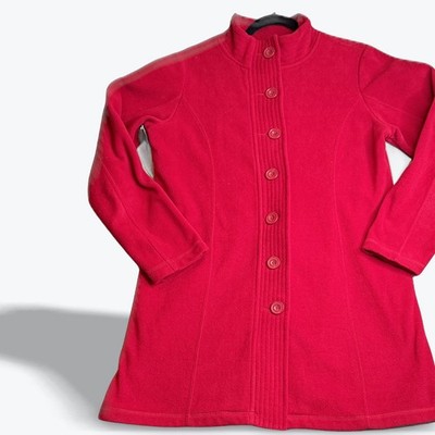 Carole Little Women's Red Fleece Button Front Jacket Coat Collared