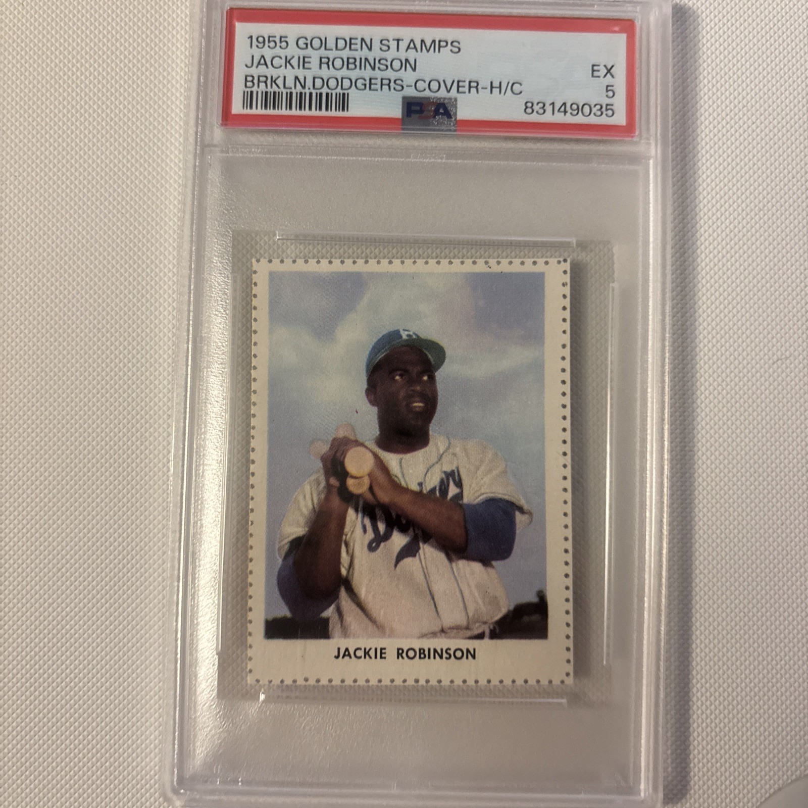 1955 GOLDEN STAMPS BROOKLYN DODGERS  JACKIE ROBINSON PSA 5 COVER HAND CUT