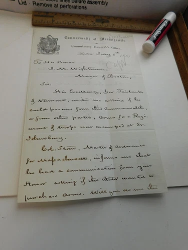 CIVIL WAR DOCUMENT- BOSTON MAYOR From Commissary General Office MASS