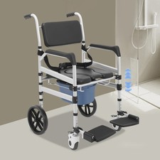 Foldable Shower Chair with Wheels  Toilet Commode 330lbs Rolling Bath Seat