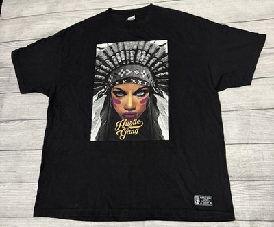 Hustle Gang Tribal Indian Graphic T Shirt Mens 2XL Black Quality Trap Uniform