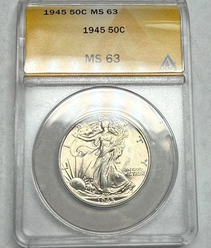 1945 WALKING LIBERTY half dollar. Icy white very choice BU. ANACS MS63  #q230