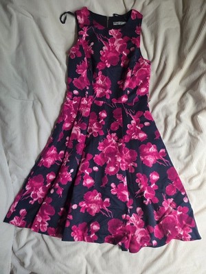 Eliza J Floral Fit And Flare Dress Pink/ Black Sz 4 Nwot
